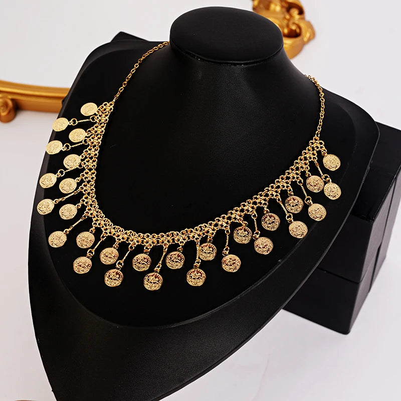 Turkish Coin Chain Necklace Gold Plating Arabic Middle East Coins Jewelry Necklace for Women Ethnic Wedding Jewelry Bridal