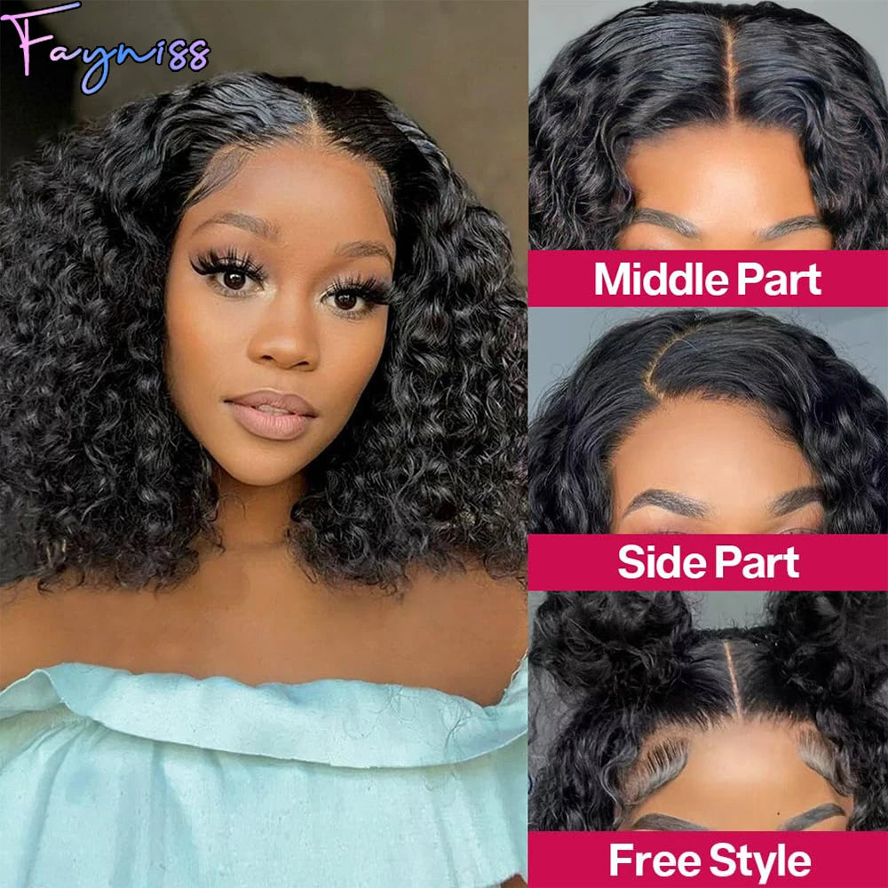 Fayniss Glueless Water Wave Bob Wigs For Women Glueless Short Bob Wig 100% Human Hair Wigs Pre Cut Lace