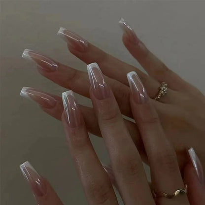 24pcs Long Ballet Fake Nails French Gradient False Nail Waterproof Faux Fingernails Red Snake Pattern Design Press on Nail Tips