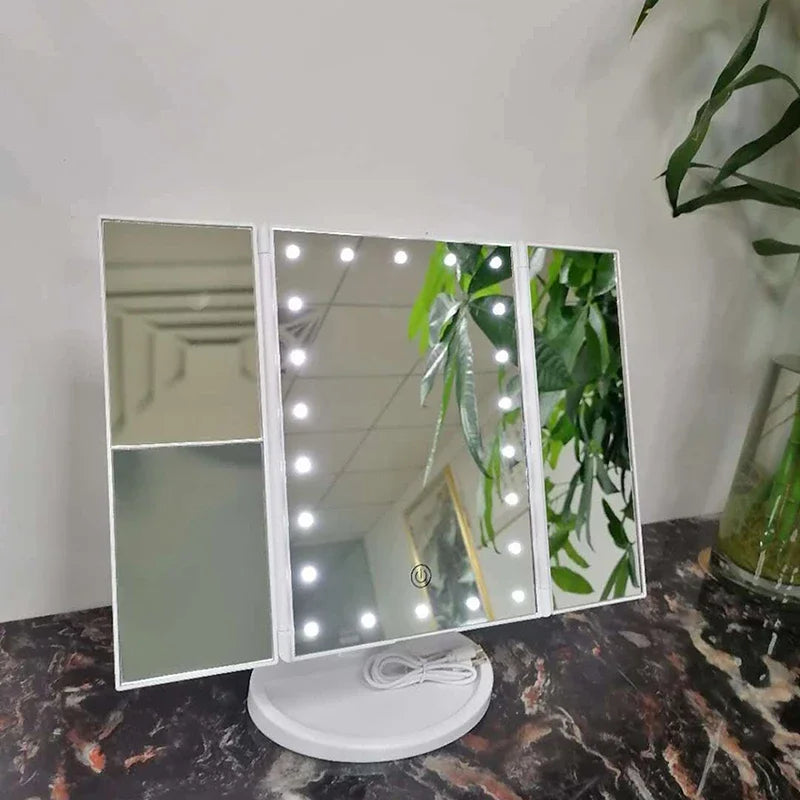 Folding Makeup Mirror with Lights 22 LED Light Up Mirror with 2X/3X Magnification, Mirror Touch Screen, 180 Degree Rotate