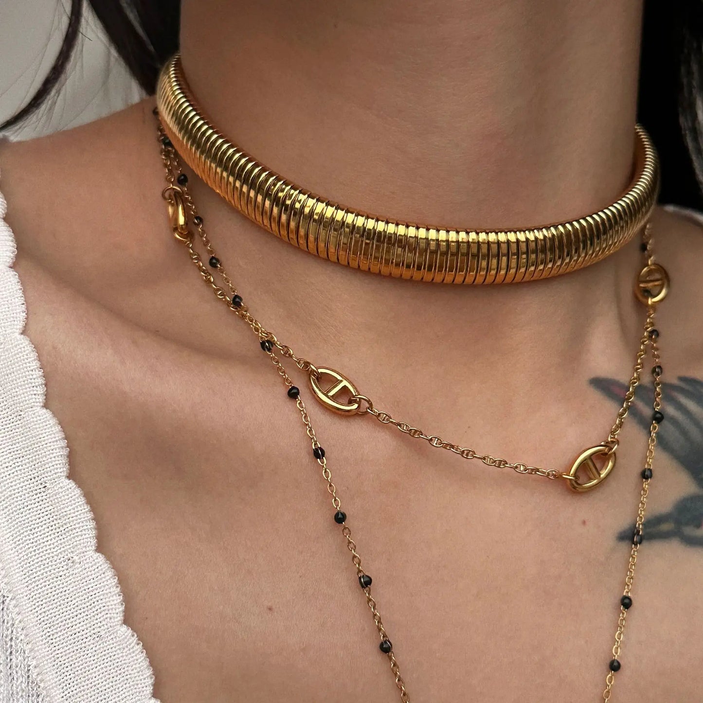 18k Gold Plated Titanium Steel Necklaces Vintage Gypsy Elastic Choker For Women Girls Fashion Aesthetic Jewelry