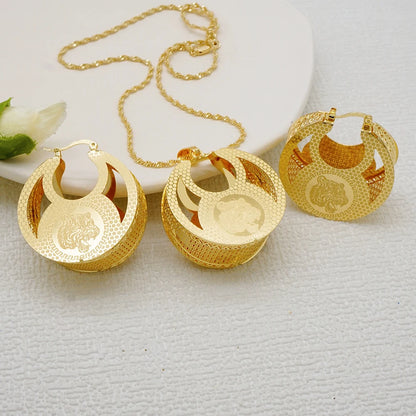 Fashion Dubai Jewelry Sets Gold Color Pendant Copper Classic Earrings Necklace For Women Daily Wear Party Anniversary Gifts