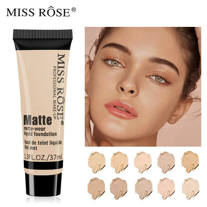 Miss Rose Long-Lasting Natural Nude Matte Foundation Makeup Face Mineral Pigment Liquid Foundation Concealer Full Coverage