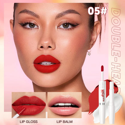 QIBEST Matte Lipstick Double Head Lip Balm 2 In 1 Stick Glitter Lipgloss Shine Liquid Lipstick Moisturizing Long Lasting Makeup