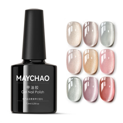 MAYCHAO Cat Magnetic Gel Nail Polish 9D Laser Diamond Glitter Cat Eye Gel Semi-Permanent Soak Off UV LED Varnish Nail Art Design