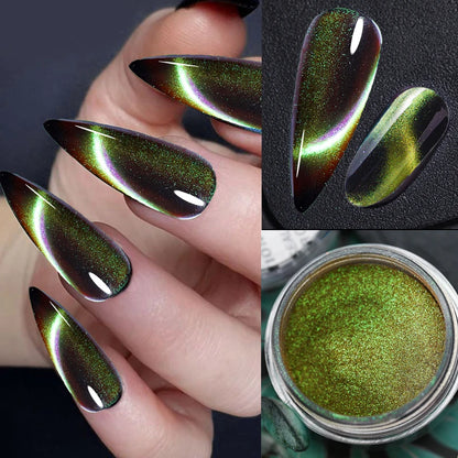 Sparkly Chameleon Magnetic Nail Powder Cat Eye Effect Chrome Nail Pigment 0.5g Holographic Glitter Cat Eye Magnet Powder