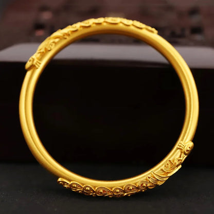 Pure  24K gold covering  bracelet dragon and phoenix bracelet for women retro inlaid peacock concubine bracelet
