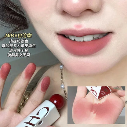 CHIOTURE Triangle Lip Mud Non-sticky Longlasting Matte Lip Gloss Cinnamon Milk Tea Color Lip Gloss Lipstick Cosmetics Free Ship