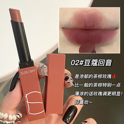 SUSU SKY Matte Lipstick Small Red Tube Matte Genuine Thin Tube Nonstick Cup Lip Glaze Slightly Tipsy Rose Wholesale Makeup