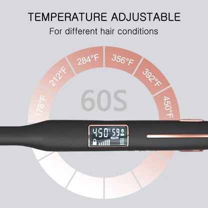 Hair Curler 450°F Pencil Hair Flat Iron 10mm Titanium Thinnest Narrow Mini Hair Straightener for Beard Short Hair Styling Tool