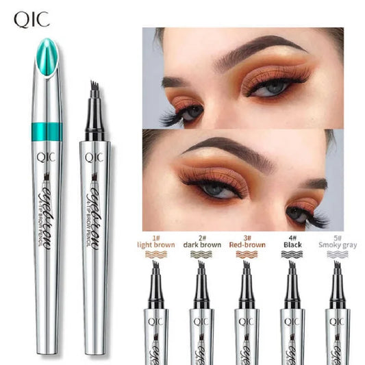 QIC Four-Claw Sketch Eyebrow Pencil Black Brown Gray Liquid Eye Brow Pencil Waterproof Long Lasting 3d Microblading Eyebrow Pen