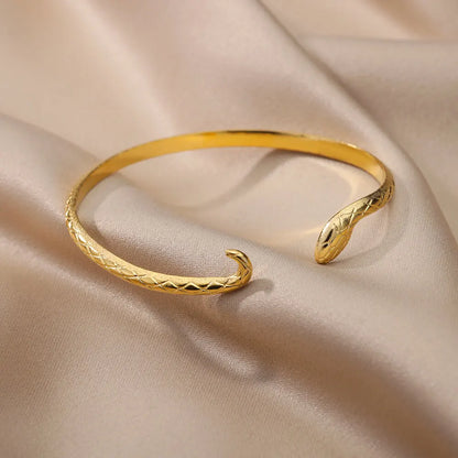 Punk Snake Bangles For Women Open Gold Color Stainless Steel Animal Snake Cuff Bracelets Gothic Party Jewelry Accessories