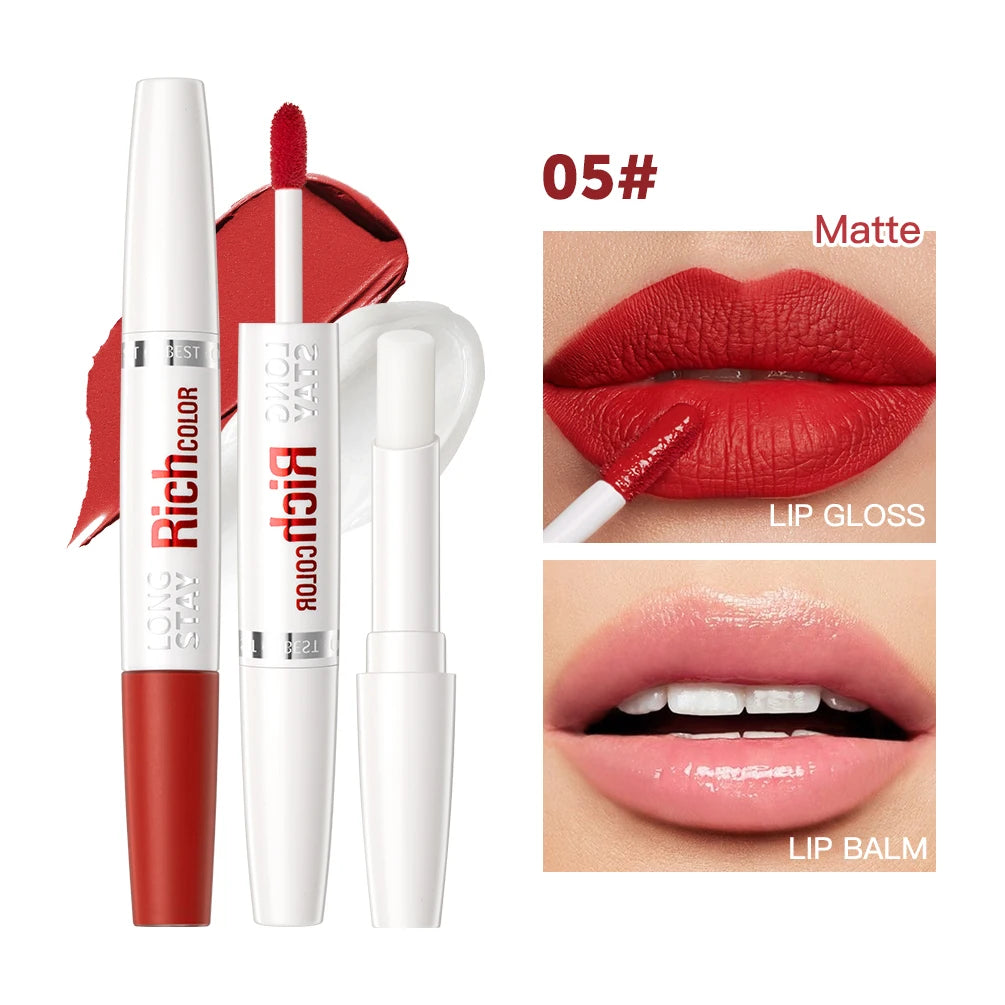 Double-ended Lip Glaze & Lip Balm Matte Misty Surface Non-stick Cup Non-fading Transparent Lip Gloss Moisturizing Lip Cosmetics