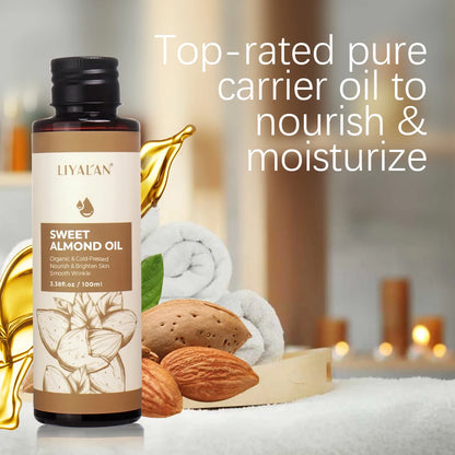 LIYALAN 100ml Sweet Almond Oil Body Care Massage Nourish Moisturize Dry Skin Smooth Wrinkle Strengthen Hair Pure Natural Skin Care