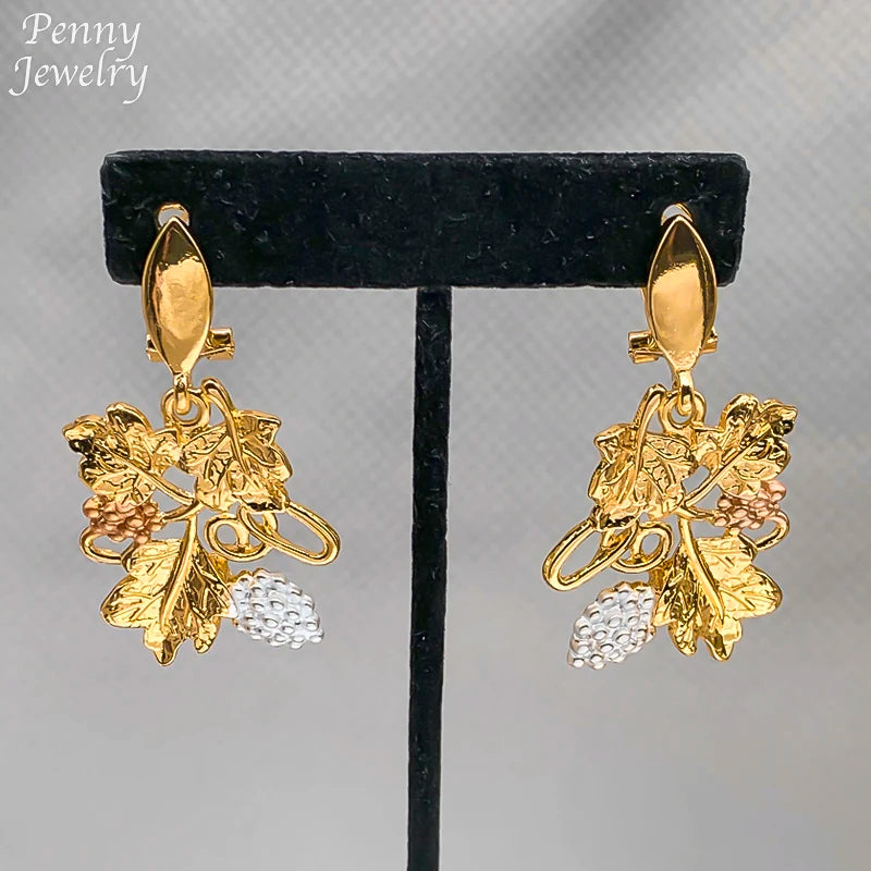 Women Nigerian Design 18K Gold Plated Jewelry Set Necklace Drop Earrings Bracelet Ring Trendy Bridal Wedding Party accessories
