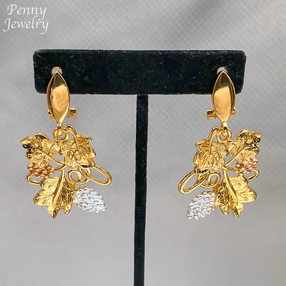 Women Nigerian Design 18K Gold Plated Jewelry Set Necklace Drop Earrings Bracelet Ring Trendy Bridal Wedding Party accessories