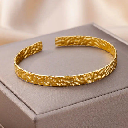 Gold Color Bangle Bracelet for Women Open Adjustable Stainless Steel Cuff Bracelets Trend Couple Jewelry
