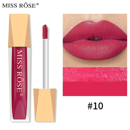 Miss Rose 16 Color Long Lasting Waterproof Velvet Matte Lip Glaze Lipstick Makeup Non-Stick Glitter Lip stick Lip Gloss Cosmetic