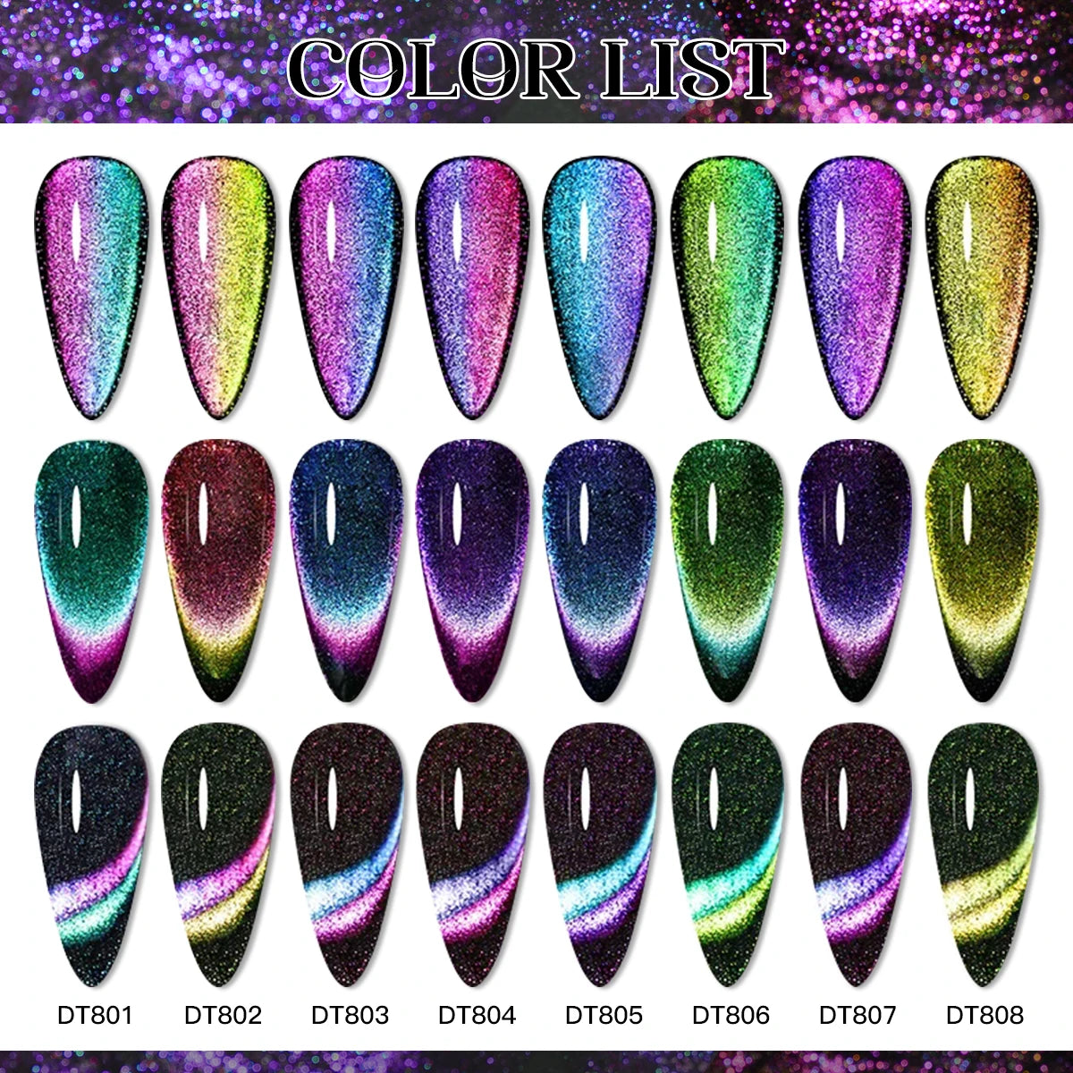 MEET ACROSS 7ml 9D Rainbow Magnetic Gel Holographic Glitter Cat Eye Gel Nail Polish Shiny Reflective Cat Eye's Magnet Gel Polish