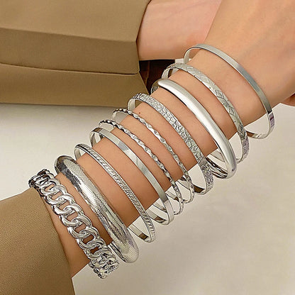 LiFoung 10 Pieces Metal Bangles Set For Women Heavy Style Punk Textured Trendy Fashion Jewelry Classic Occasions Accessories