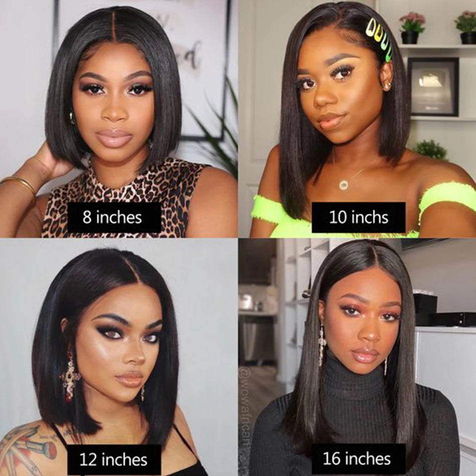 5x5 Closure Glueless Wig Straight Short Bob 13x6 HD Transparent Lace Front Wig 250% 13x4 Lace Frontal Human Hair Wigs Preplucked
