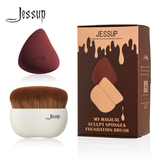 Jessup Makeup Brush Foundation Brush with Makeup Sponge,Contour Blush Concealer Highlight