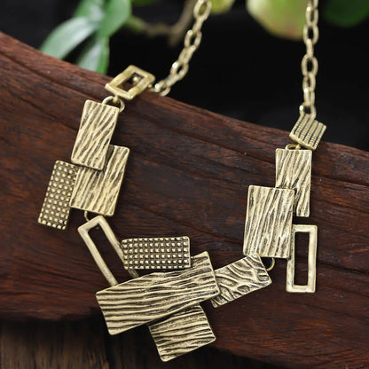 Jewelry Set Zinc Alloy Geometric Rectangular Cutout Patchwork Elegant Temperament Necklace Earrings Set For Women