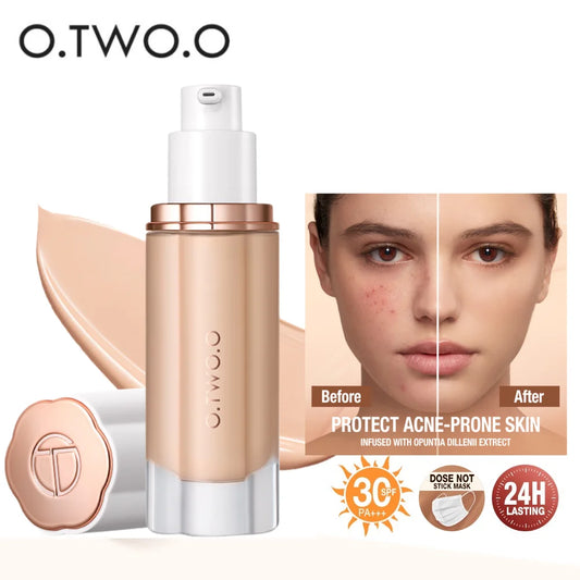 O.TWO.O  Liquid Foundation Oil-control High Coverage Makeup Base Cream SPF30 Waterpoof Concealer Makeup Face Foundation