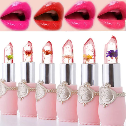 Moisturizer Lip Gloss Transparent Jelly Flower Lipstick Temperature Color Change Waterproof Makeup Lip Balm Cosmetic Makeup Tool