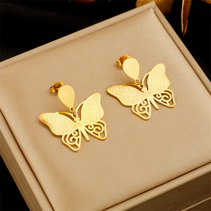 DIEYURO 316L Stainless Steel Heart Butterfly Leaf Drop Earrings For Women Girl Fashion Anti-rust Ear Jewelry