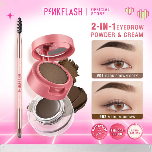 PINKFLASH 2 In 1 Double Effect Eyebrow Powder Gel Waterproof Quick-drying 3D Eyebrow Styling Cream Enhancer Cosmetics With Brush