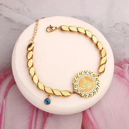 Handmade Stainless Steel Chain Bracelet Tukish Coin Design Women Cuff Bangles Totem Charm Bracelet Ethnic Wedding Jewelry