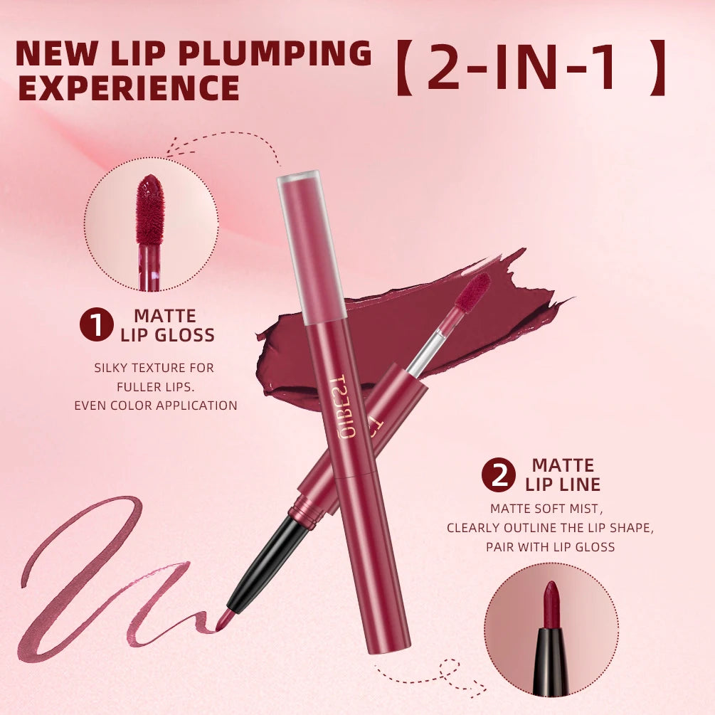 Double-end Lip Gloss Waterproof Lipstick Pencil Long Lasting Sexy Red Lipgloss Beauty Matte Lip Liner Pen Lips Makeup