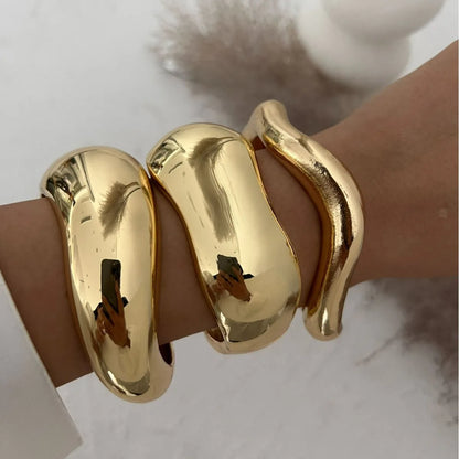 DIEZI Vintage Wide Cuff Bangles Hip Hop Punk Gold Silver Color Geometric Metal Spring Bangles For Women Bracelets Jewelry