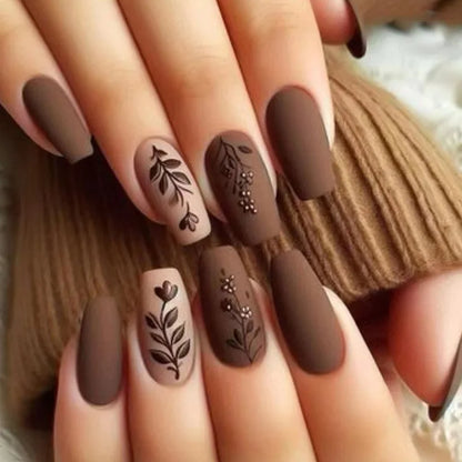 24Pcs Mid-length Ballet False Nails Red Love Pattern Design Press on Nails Simple Wearable Finished Coffin Fake Nail Tips