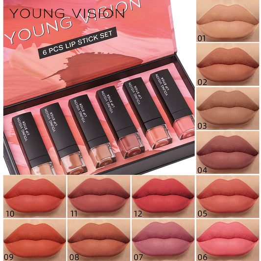 YOUNG VISION 6 pcs /set matte lipstick set non stick cup lipstick velvet moisturizing lipstick
