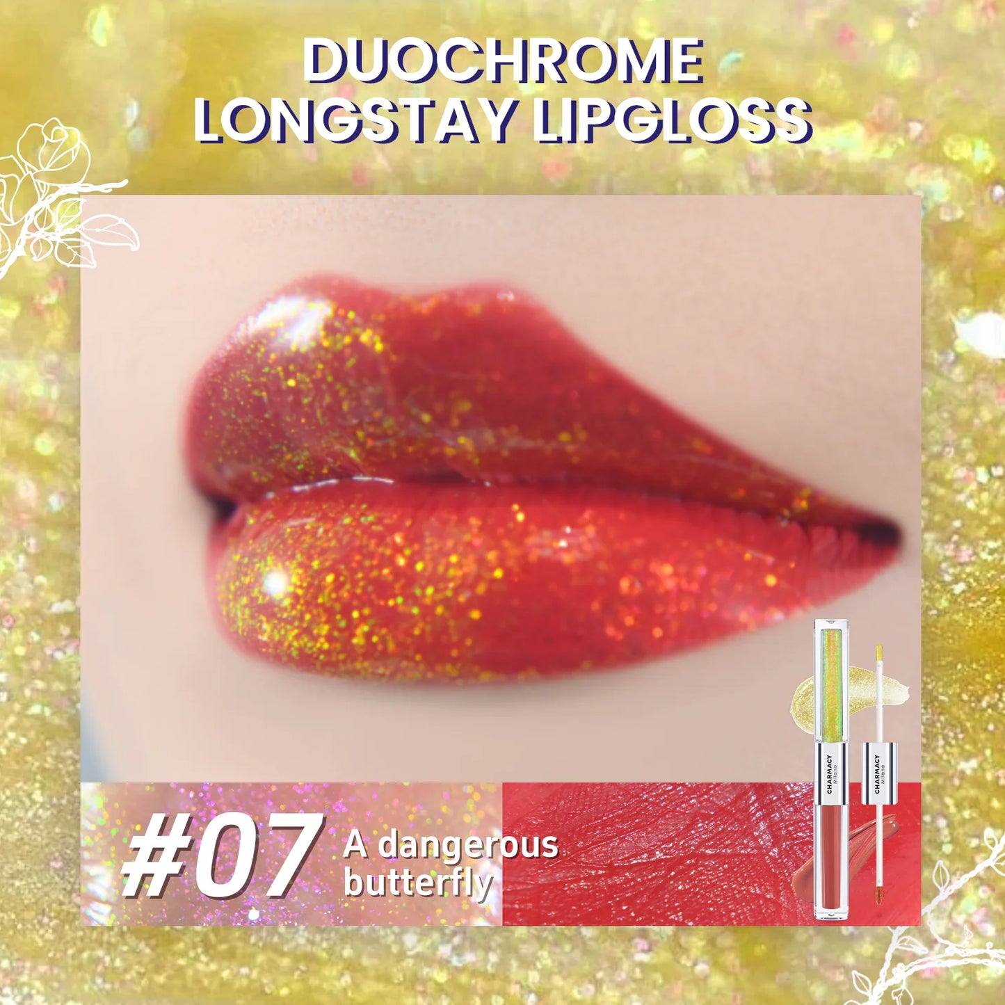 CHARMACY 2 in 1 glitter lip gloss Moisturing longstay duochrome lip glaze 8 color makeup for women
