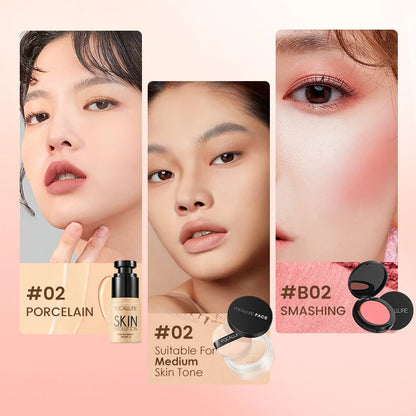 FOCALLURE Face Makeup Set Liquid Foundation Loose Powder Blusher Waterproof Long-lasting Full Coverage Concealer Women Cosmetics