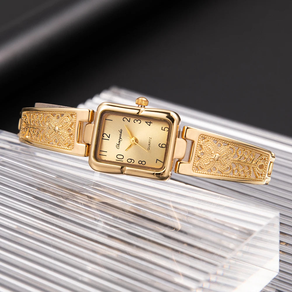 Luxury Watch for Women Thin Metal Bracelet Small Square Dial Dress Lady Quartz Watches for Women