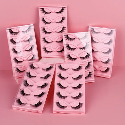 5 Pairs Cat Eye Lashes Faux Mink Eyelashes Natural long Manga Lashes Winged End Eye Elongated Eyelashes Fake Lashes Makeup