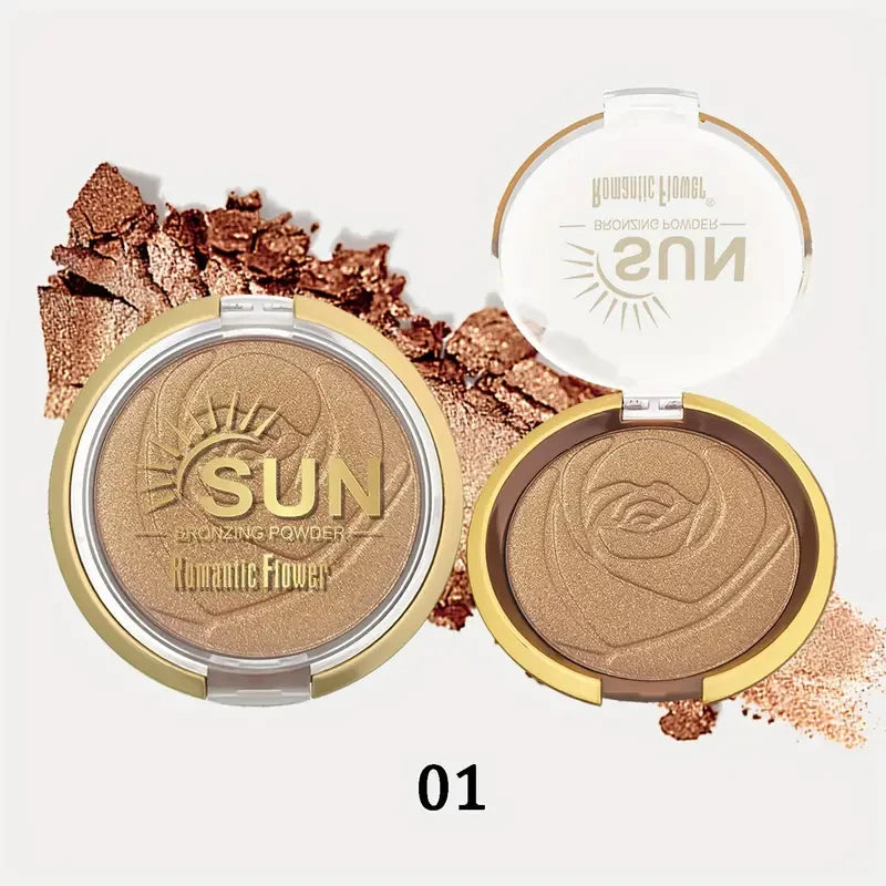 Romantic Flower Bronzing Powder For Dark Skin - 3 Colors, Shimmer Waterproof Face Makeup Highlighter, Medium Coverage, Suitable