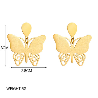 DIEYURO 316L Stainless Steel Heart Butterfly Leaf Drop Earrings For Women Girl Fashion Anti-rust Ear Jewelry
