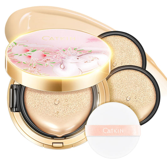 CATKIN Makeup BB Cream Air Cushion Foundation,Long Lasting Moisturizing and Full Coverage Foundation,Natural Finish +2 Refill