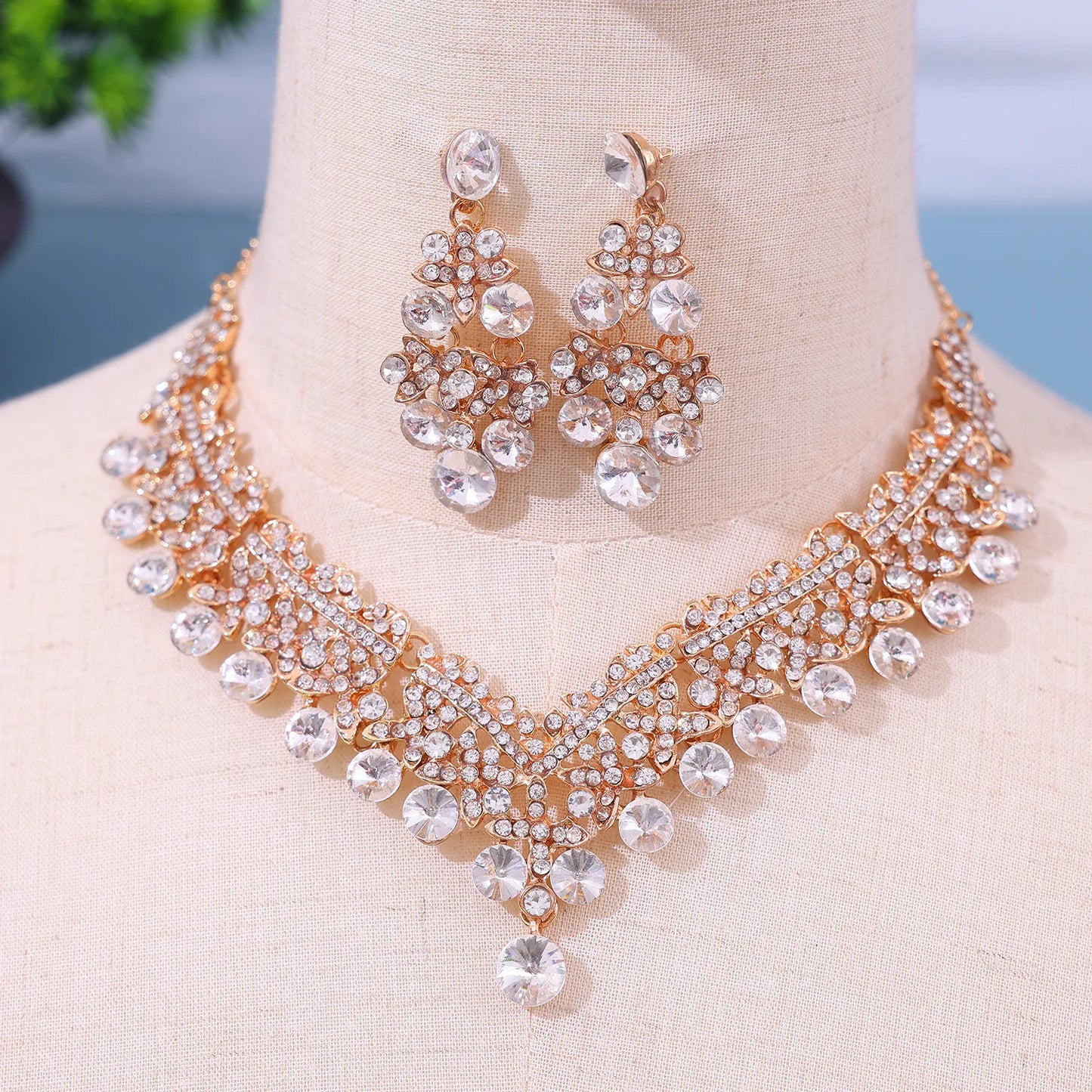 New Arrival  Women Fashion Jewelry Set Wedding Bridal Crystal Necklace Earrings Set