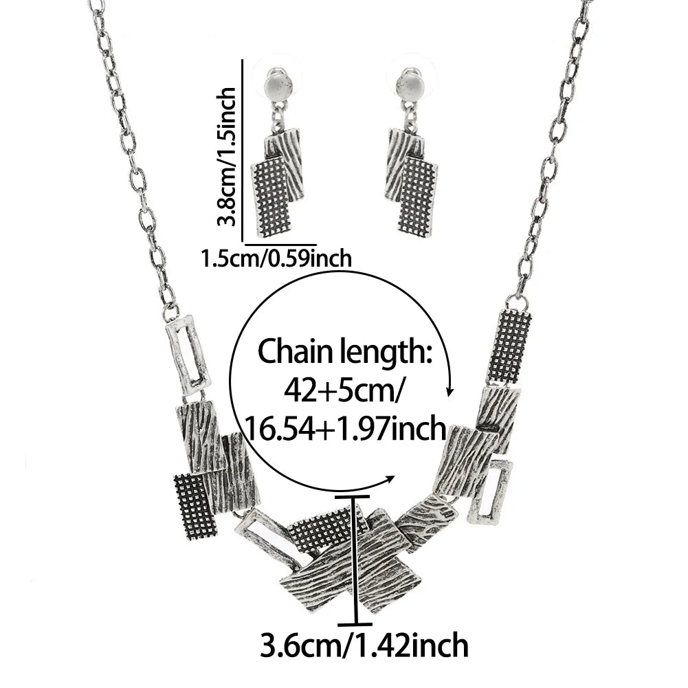 Jewelry Set Zinc Alloy Geometric Rectangular Cutout Patchwork Elegant Temperament Necklace Earrings Set For Women