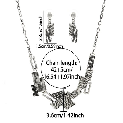 Jewelry Set Zinc Alloy Geometric Rectangular Cutout Patchwork Elegant Temperament Necklace Earrings Set For Women