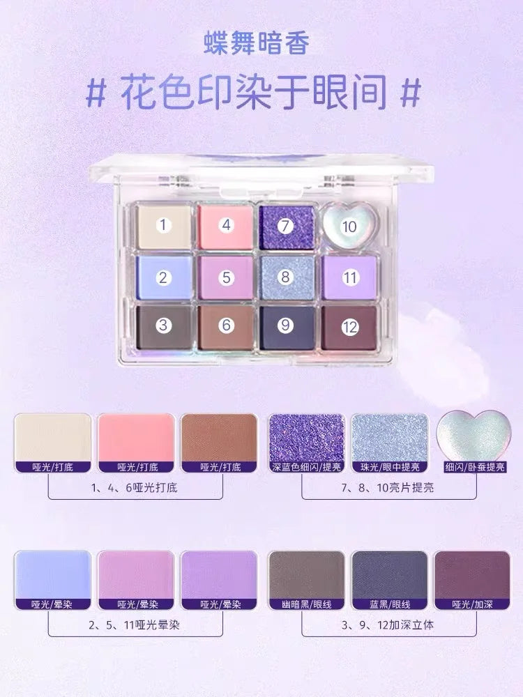 JILL LEEN Flower Butterfly Twelve-Color Eyeshadow Palette Matte Milk Tea Earth Makeup