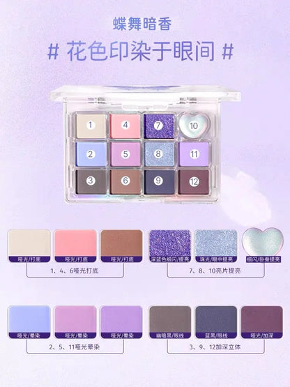 JILL LEEN Flower Butterfly Twelve-Color Eyeshadow Palette Matte Milk Tea Earth Makeup