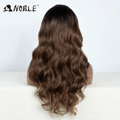 Noble Lace Front Wig Synthetic 28“ Highlight Honey Brown Body Wave Wig Blonde Wigs For Women Lace Wig Synthetic Lace Front Wig