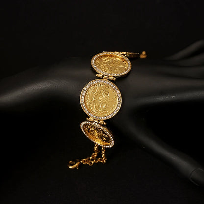 Herseygold Gold Plated Turkish Coin Bracelet Chain for Women Charm Bracelets Wedding Jewelry Bridal Gifts